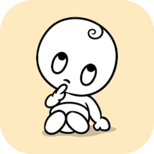 Sitting and pensive white comic baby on a yellow background